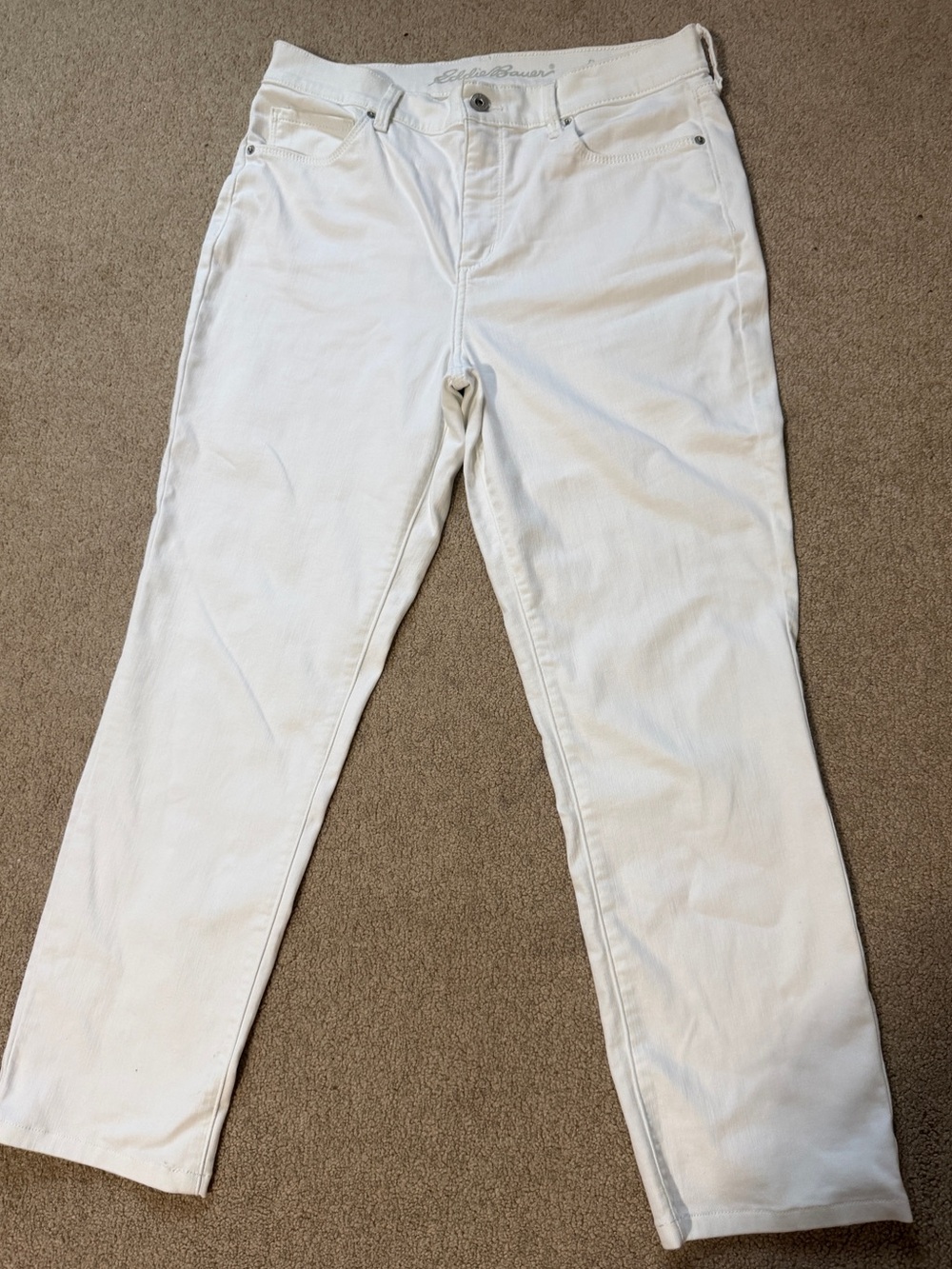 Eddie Bauer Revival Womens 12 White High Rise Straight Leg Stretch Jeans